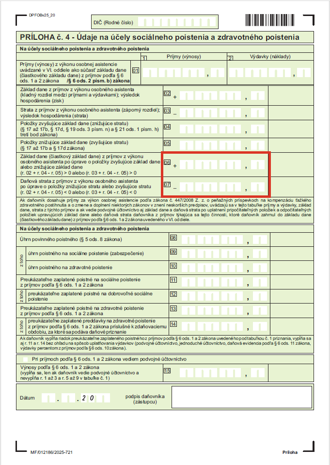 Príloha č. 4, riadok 6 a 7
