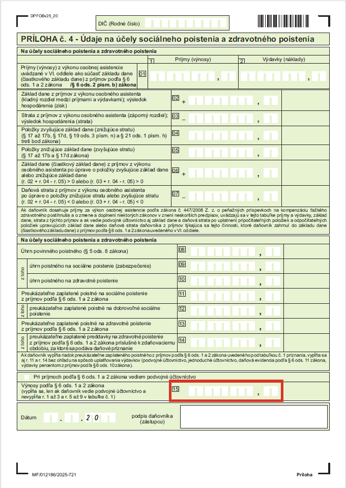 Príloha č. 4, riadok 15