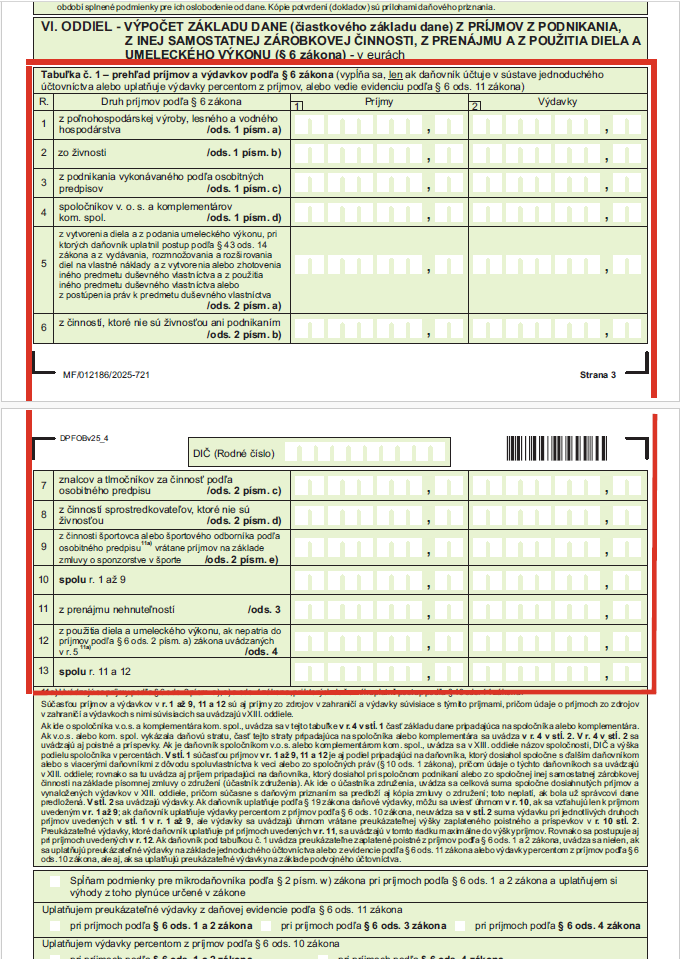 Strana č. 3 a 4, tabuľka č. 1