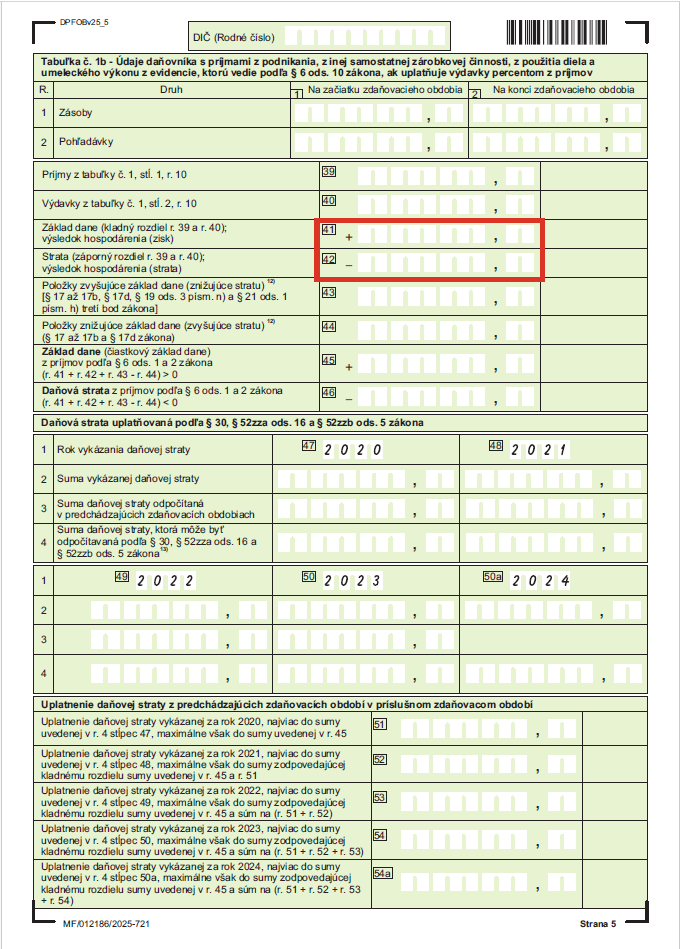 Strana č. 5, riadok 41 a 42