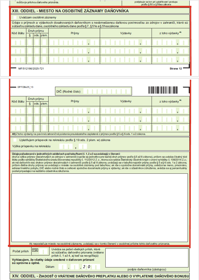 Strana č. 12 a 13, oddiel XIII
