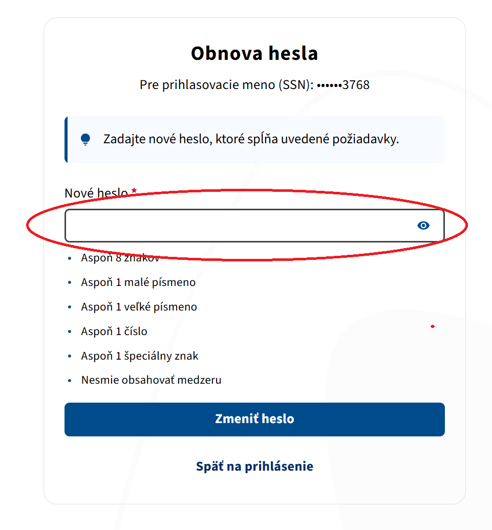 EUP obnova hesla