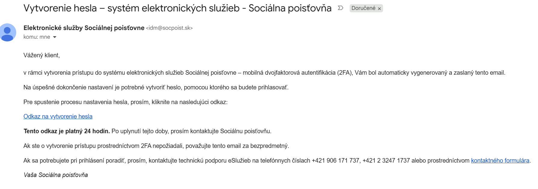 Vytvorenie hesla mail