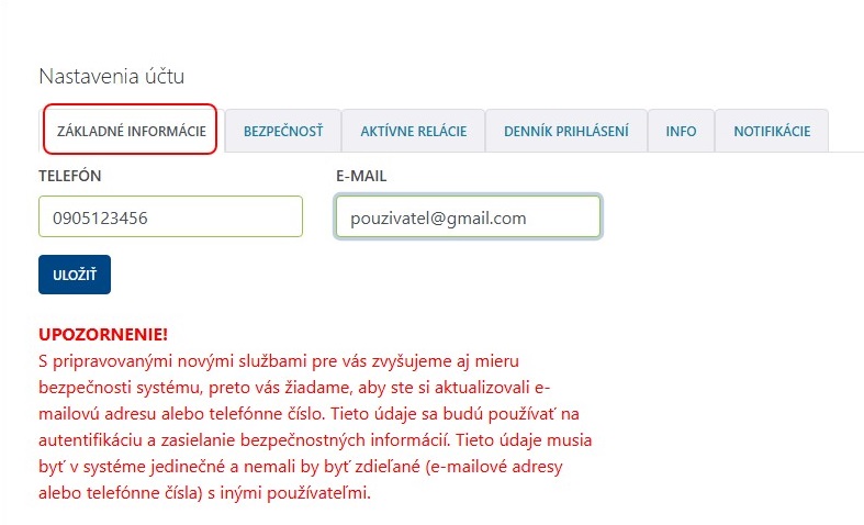 Eup - Základné nastavenia
