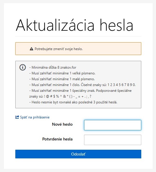 Aktualizácia hesla