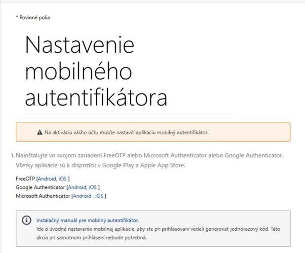 Nastavenia mobilného autentikatora