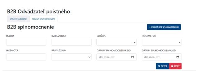 B2B splnomocnenia odvádzateľ