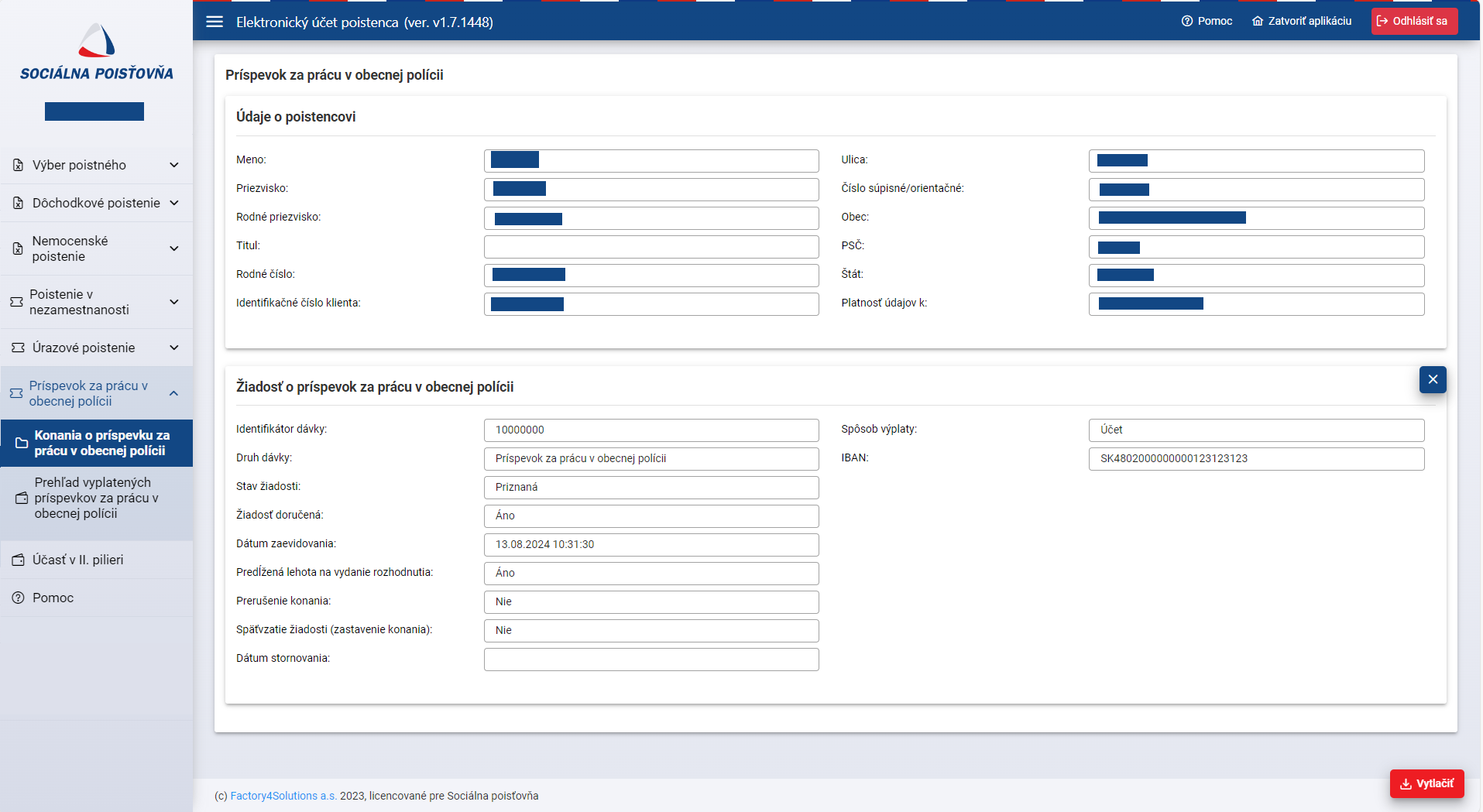 Prispevok obecna policia - žiadost