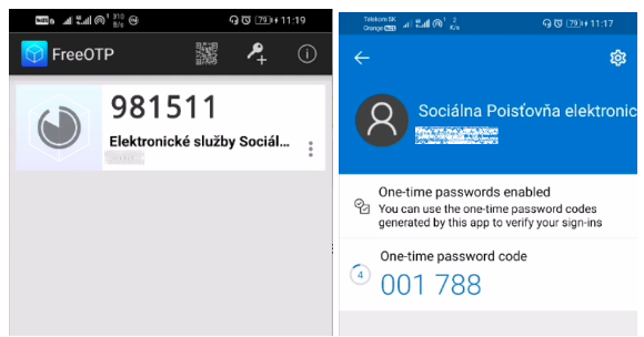Vygenerovaný jednorazový kód