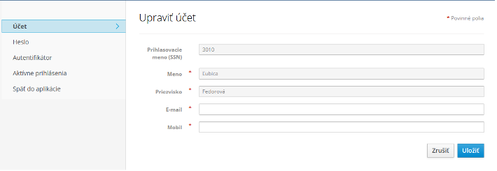 Základné informácie účtu